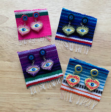 Load image into Gallery viewer, Evil Eye Corazónes Aretes, Palma,  Heart Evil Eye Earrings