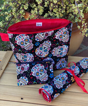 Load image into Gallery viewer, Las Calaveras Makeup Bag Black w/ Red