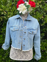 Load image into Gallery viewer, Isas Corazón  Denim Jacket- Oversized Cropped, Light Blue  Denim- Orange Flower- Small
