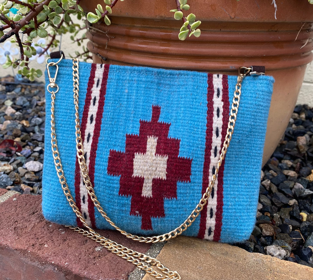 Zapotec Wool Crossbody Bag, Teal/ Dimond design #17