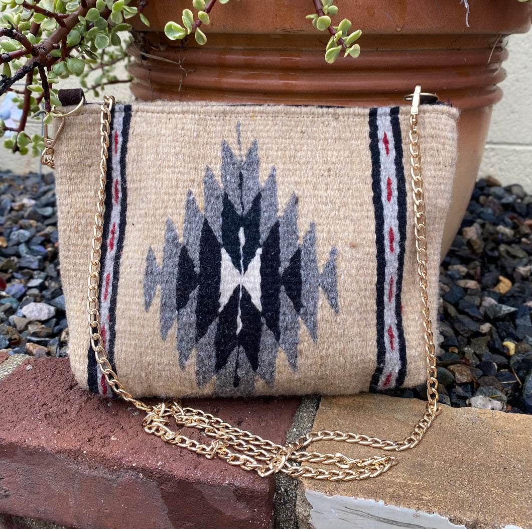 Zapotec Wool Crossbody Bag Beige/ Dimond design #14