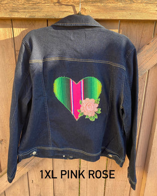 Isas Corazón  Dark Denim Jacket- Pink Rose 1XL