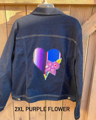Isas Corazón  Dark Denim Jacket- Purple Flower 2XL