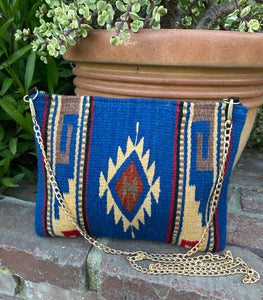 Zapotec Wool Crossbody Bag - Blue, Dimond Design