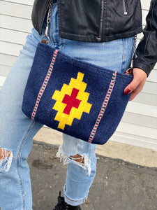 Zapotec Wool Crossbody Bag - Blue/  Diamond