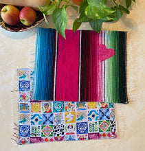 Load image into Gallery viewer, Placemat Sarape Reversible Tapete- Pink/ Mexican Tiles