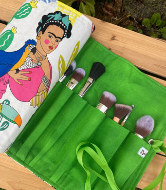 Be Bold Frida Makeup Brush Roll- Green