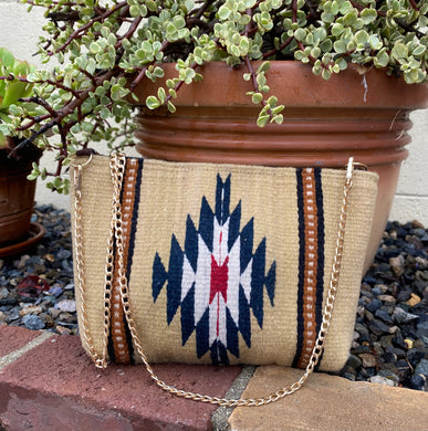 Zapotec Wool Crossbody Bag Beige/ Dimond design #15