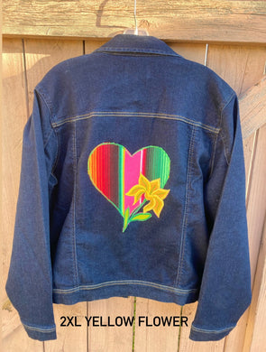 Isas Corazón  Dark Denim Jacket- Yellow Flower 2XL